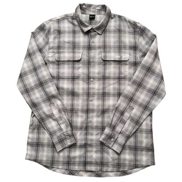 Oakley Shirt Mens Size XL Hydrolix Niseko Tech Flannel Snap Button Plaid Gray - Picture 1 of 7